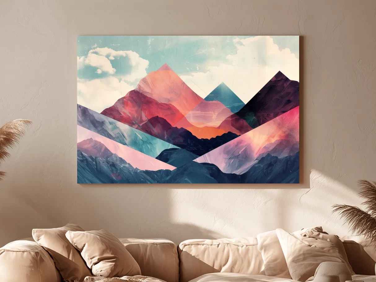 Vibrant Geometric Mountain Peaks - Modern Abstract Collage Wall Art