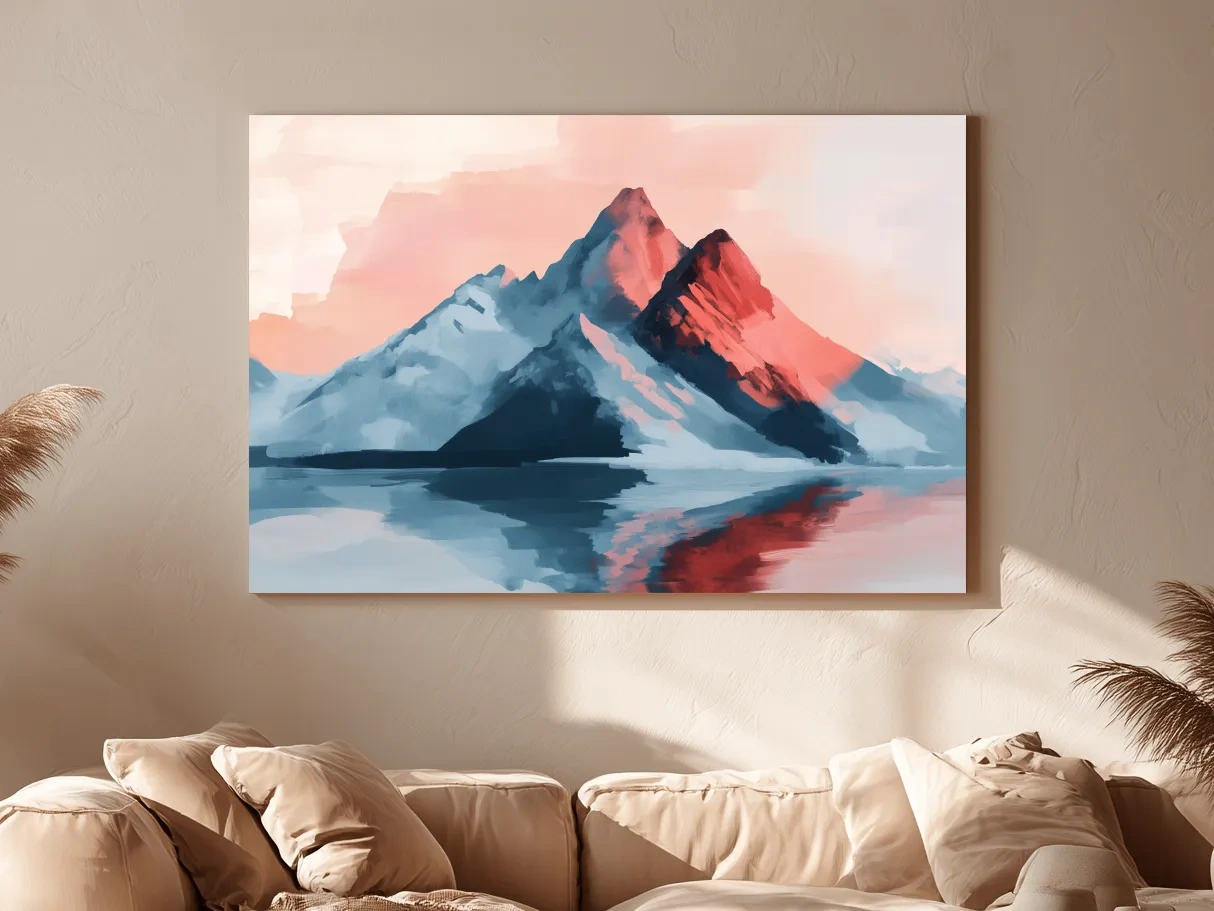 Pastel Alpine Mountain Sunset Painting - Glacier Reflection Wall Art