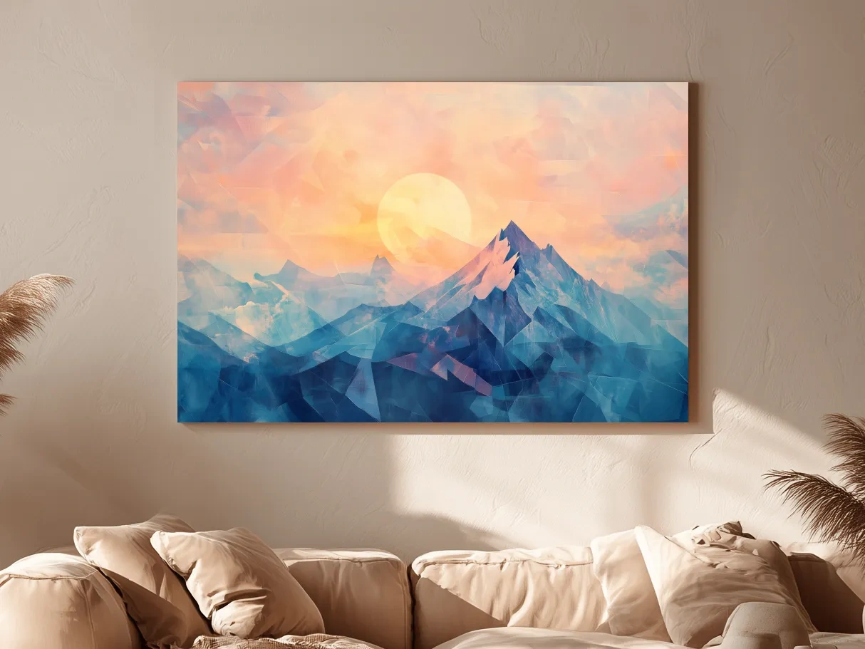 Sunset Mountain Peaks Mosaic In Pastel Hues - Modern Abstract Wall Art