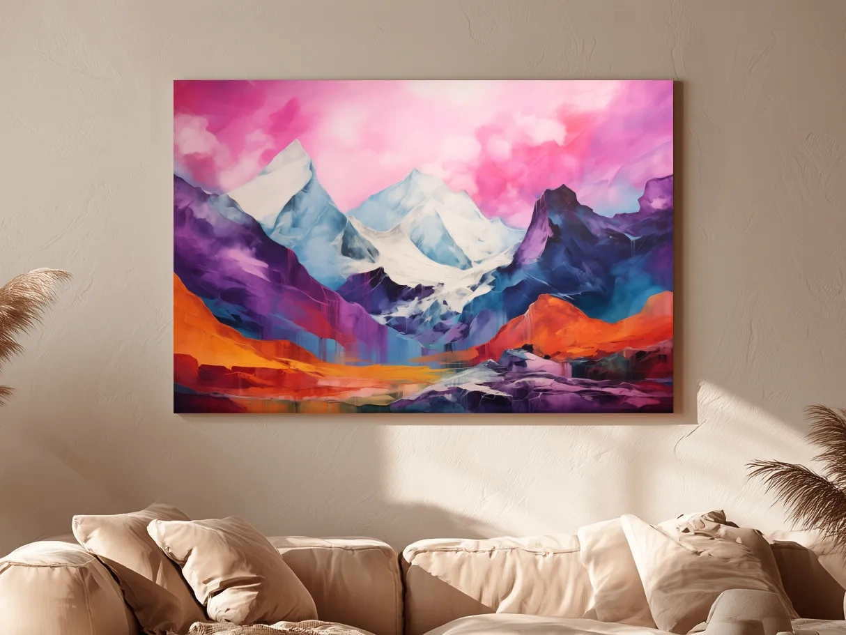 Vibrant Abstract Alpine Mountain Landscape Painting - Colorful Contemporary Wall Art