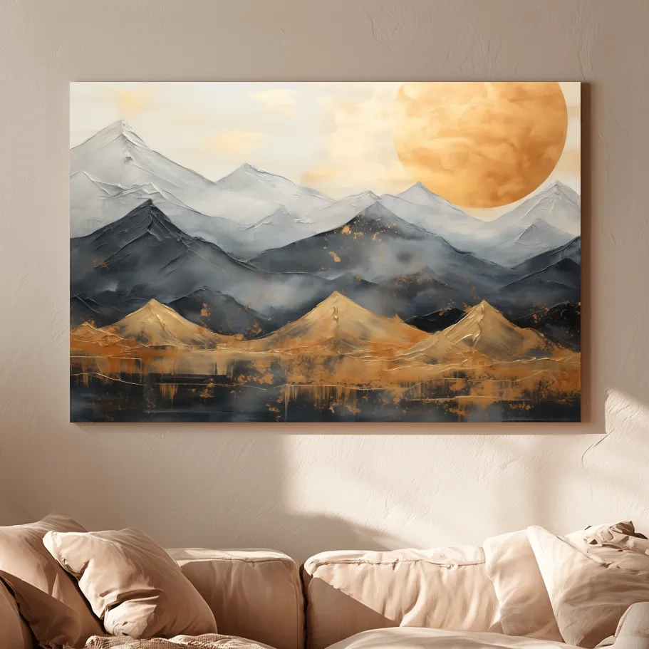 Gold Leaf Style Abstract Mountain Range Sunset - Modern Landscape Wall Art