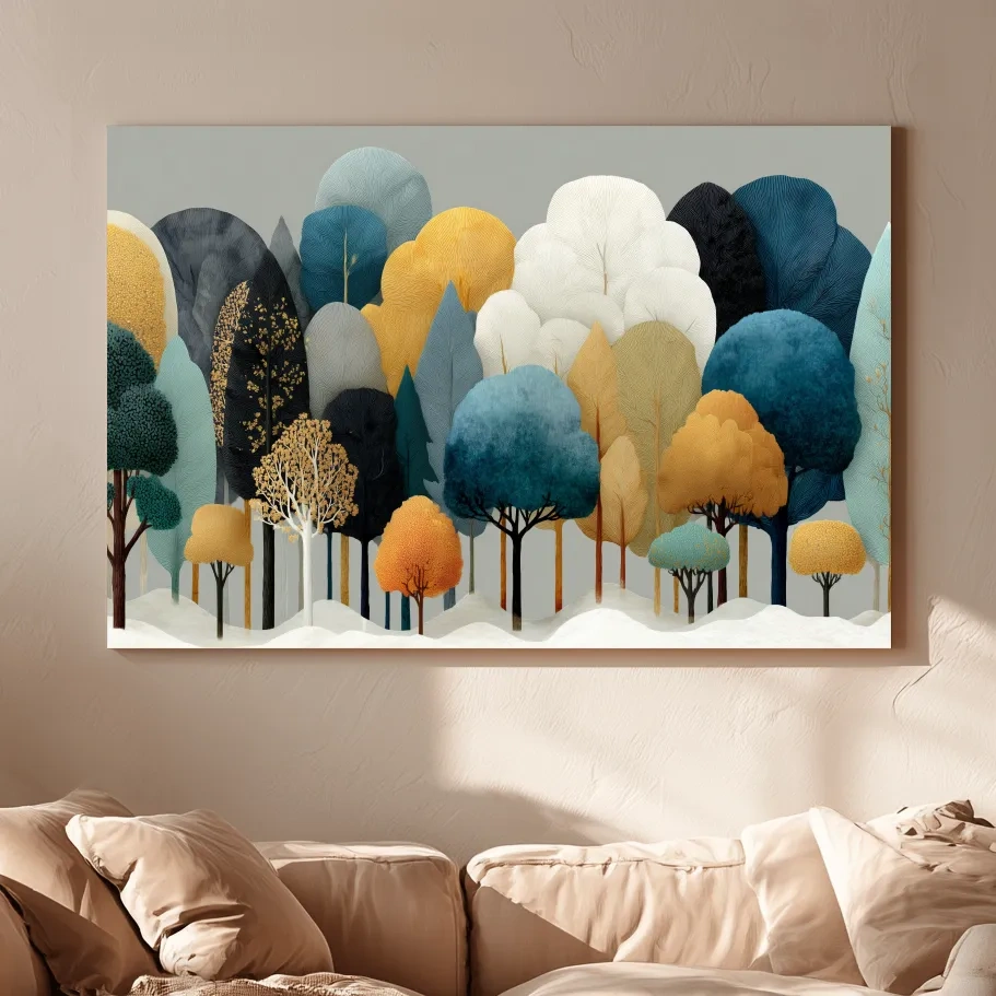 Scandinavian Winter Forest Trees Illustration - Modern Boho Nature Wall Art