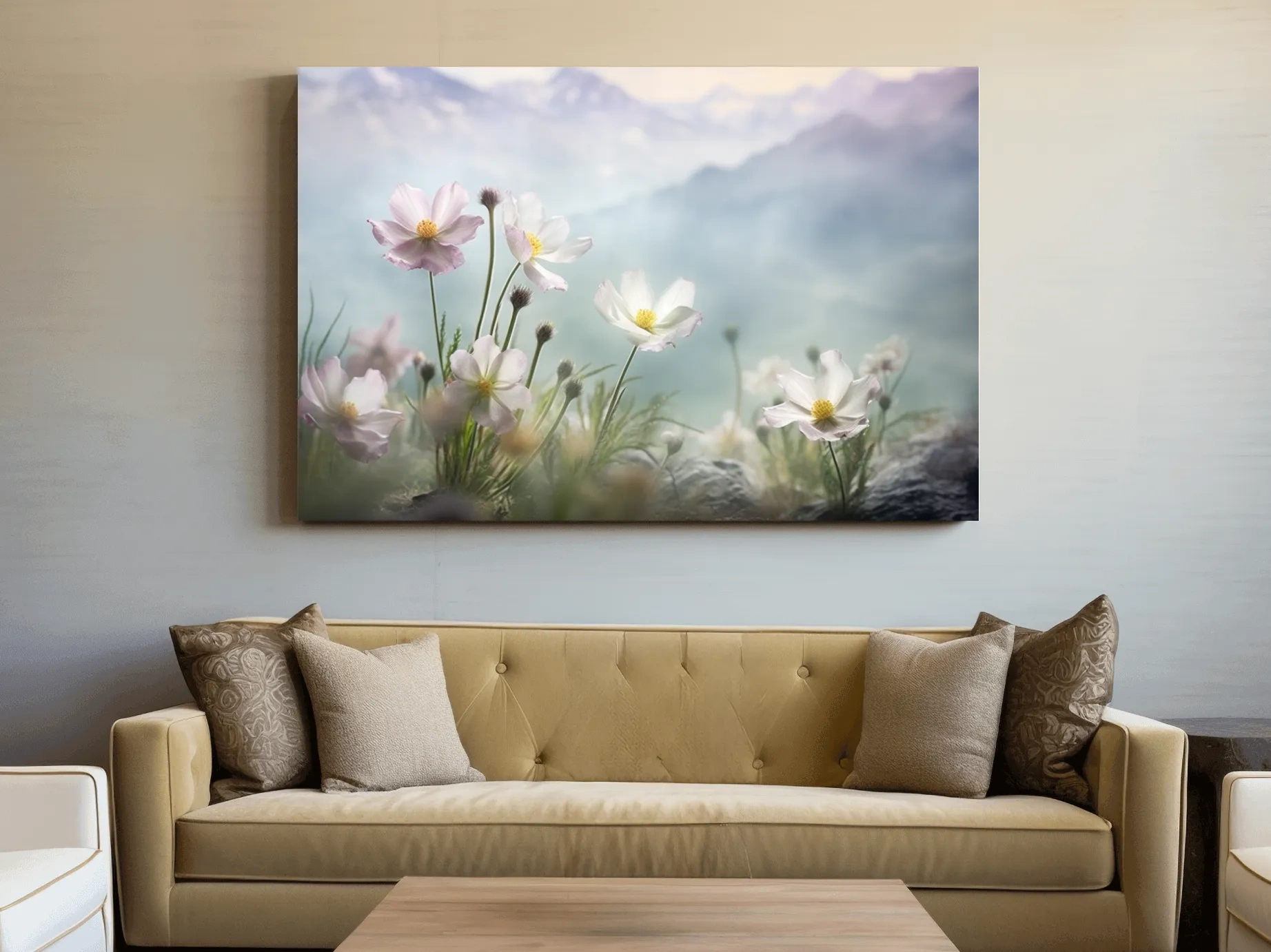 Dreamy Alpine Wildflower Meadow - Soft Pastel Mountain Botanic Artwork