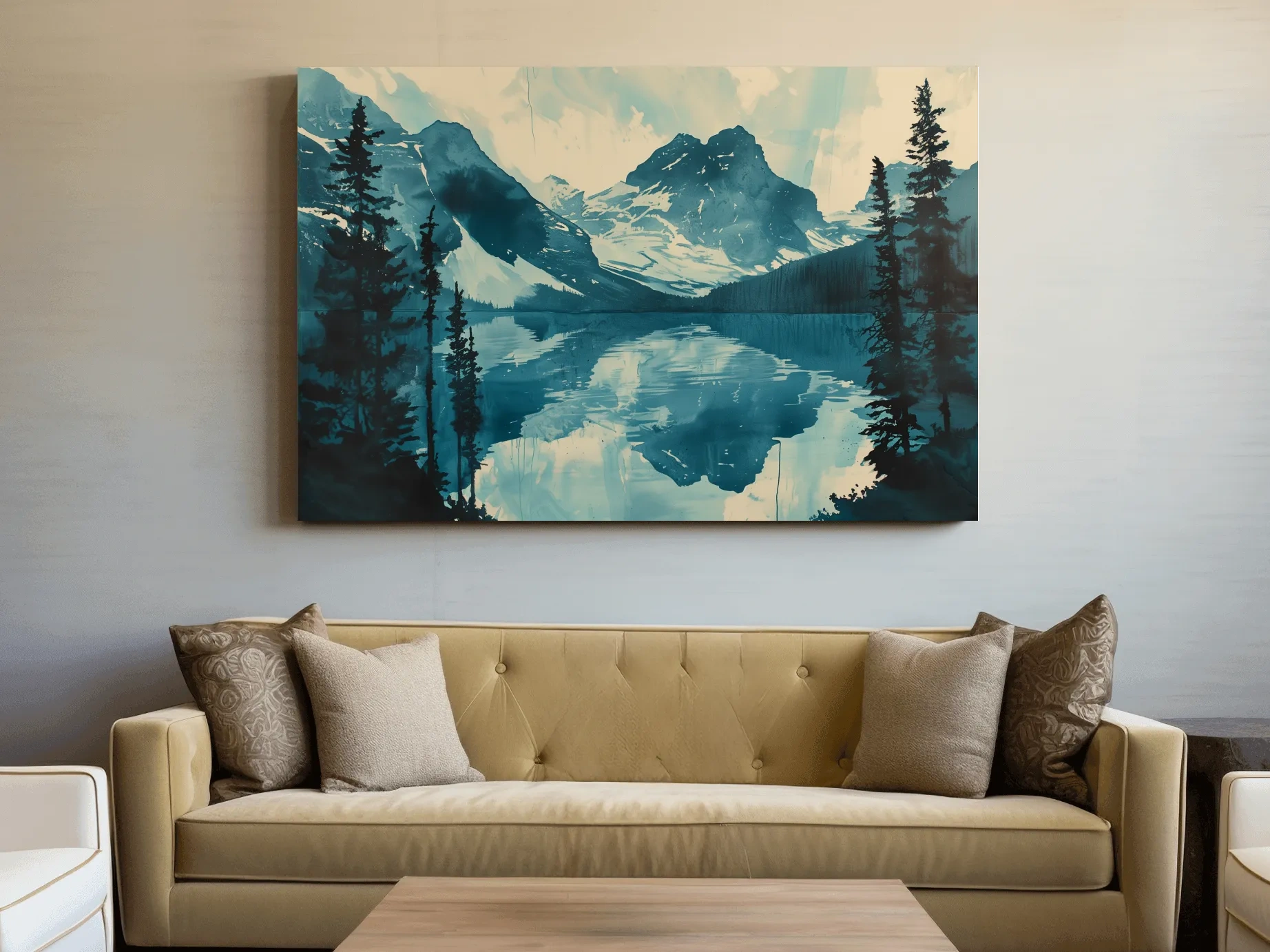 Rocky Mountains Alpine Lake Reflection - Watercolor Mountain Artwork