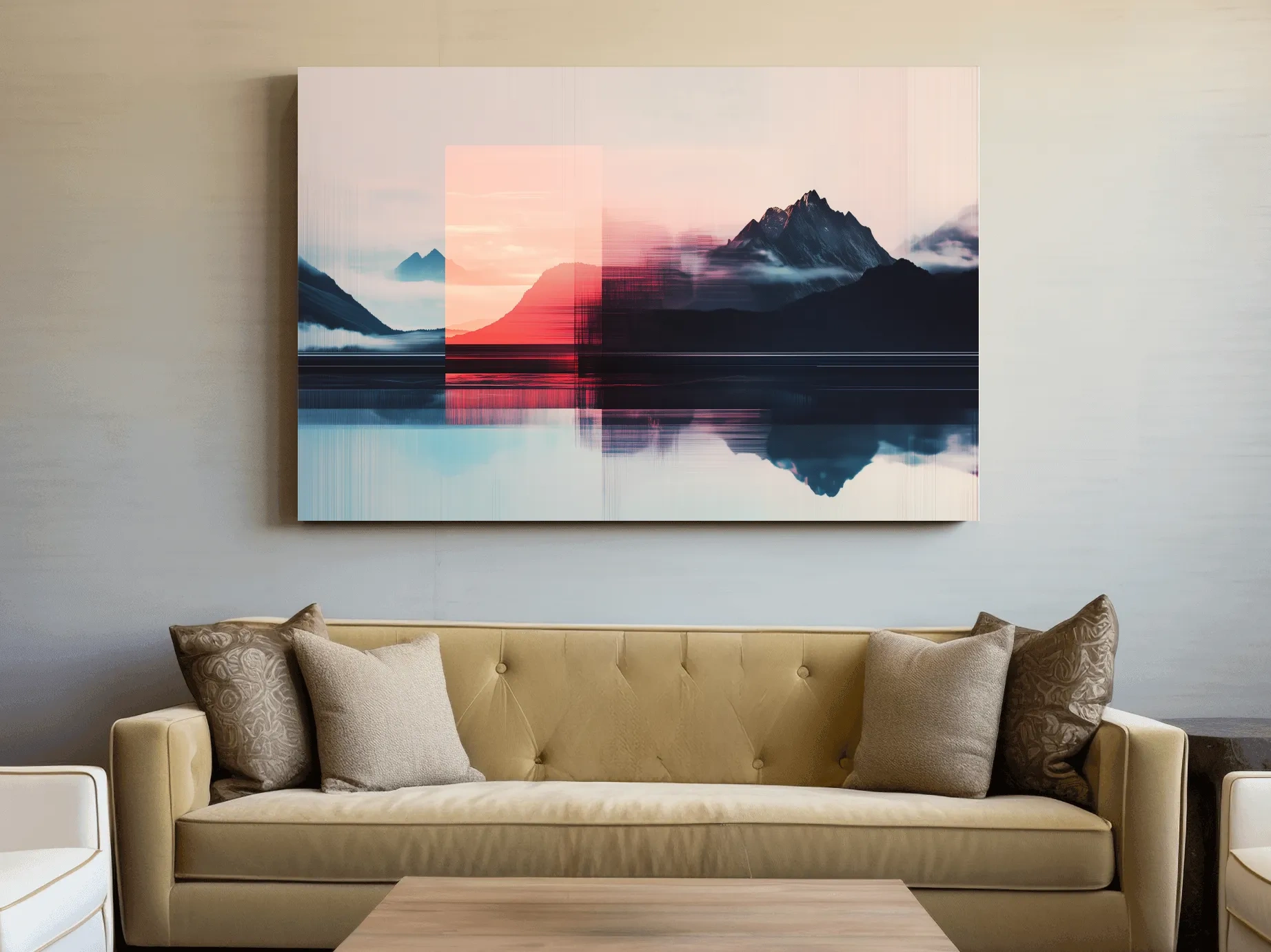 Glitch Art Alpine Mountain Sunset - Abstract Modern Wall Art