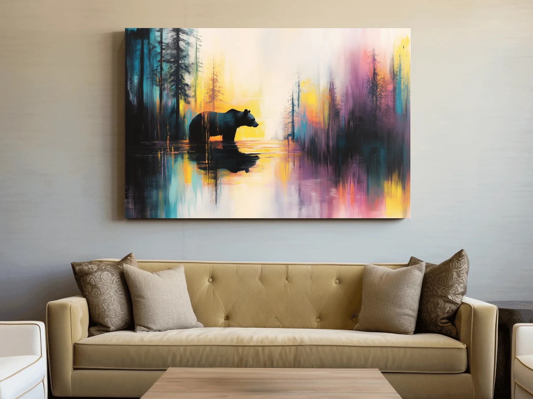 Moody Abstract Bear Lake Reflection - Colorful Forest Landscape Wall Art