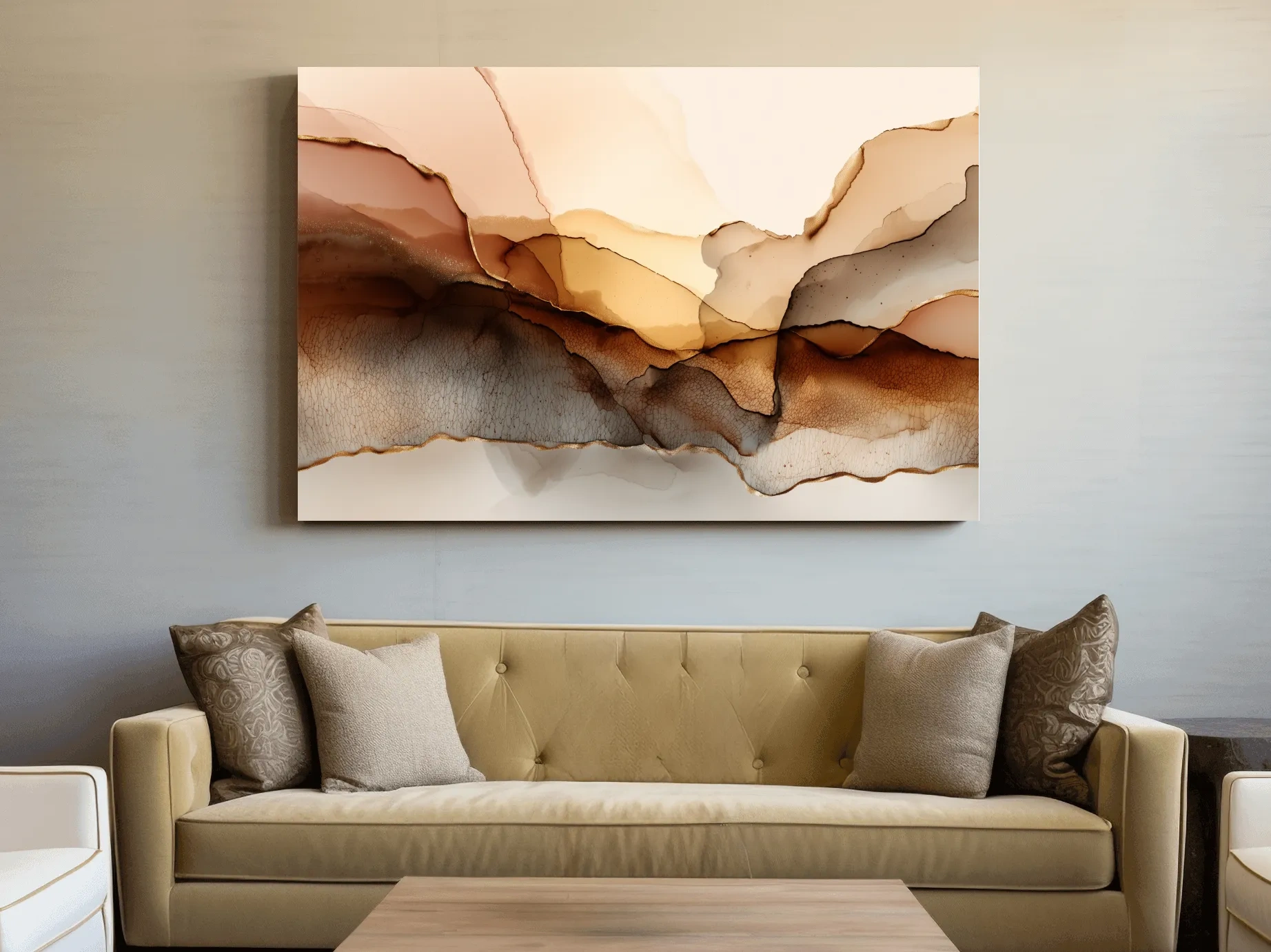 Abstract Alcohol Ink Landscape Painting - Modern Minimalist Wall Art