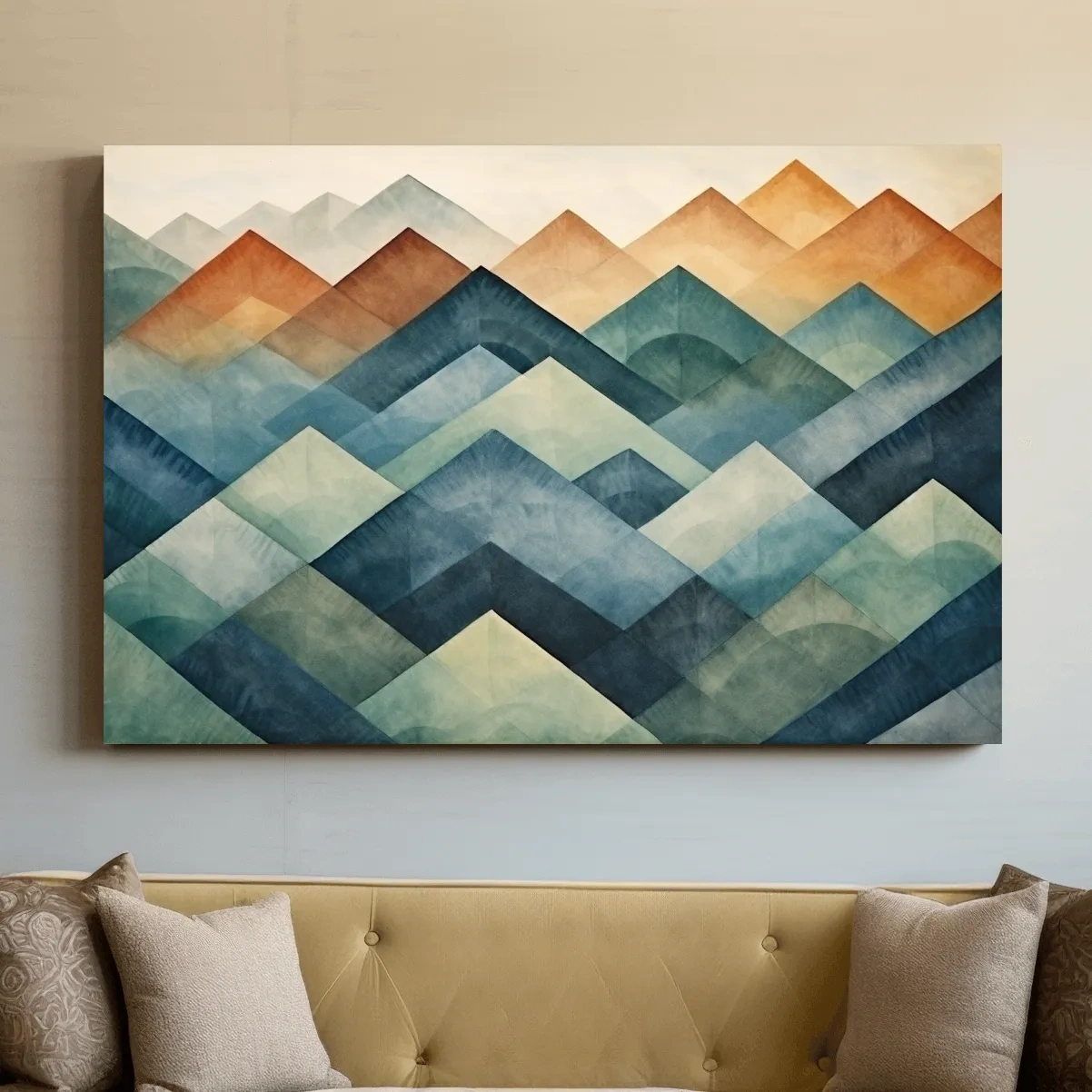 Geometric Watercolor Mountain Peaks - Abstract Landscape Wall Art