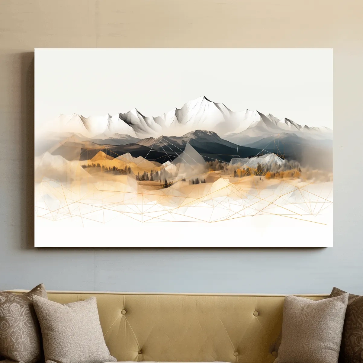 Geometric Mountain Range Forest Landscape - Modern Abstract Wall Art