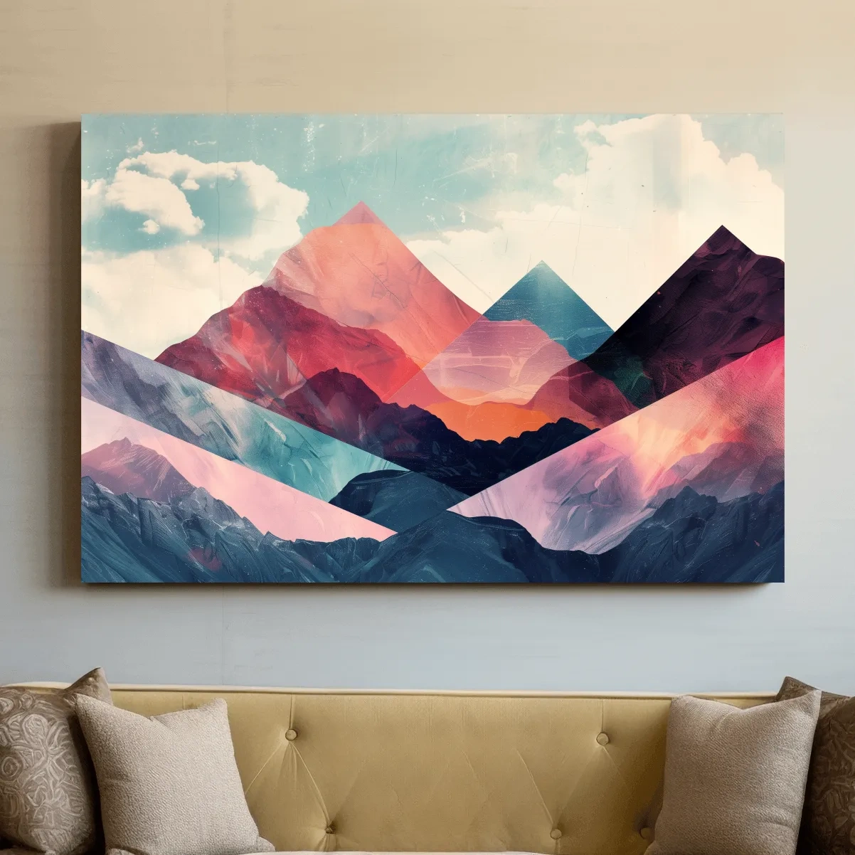 Vibrant Geometric Mountain Peaks - Modern Abstract Collage Wall Art