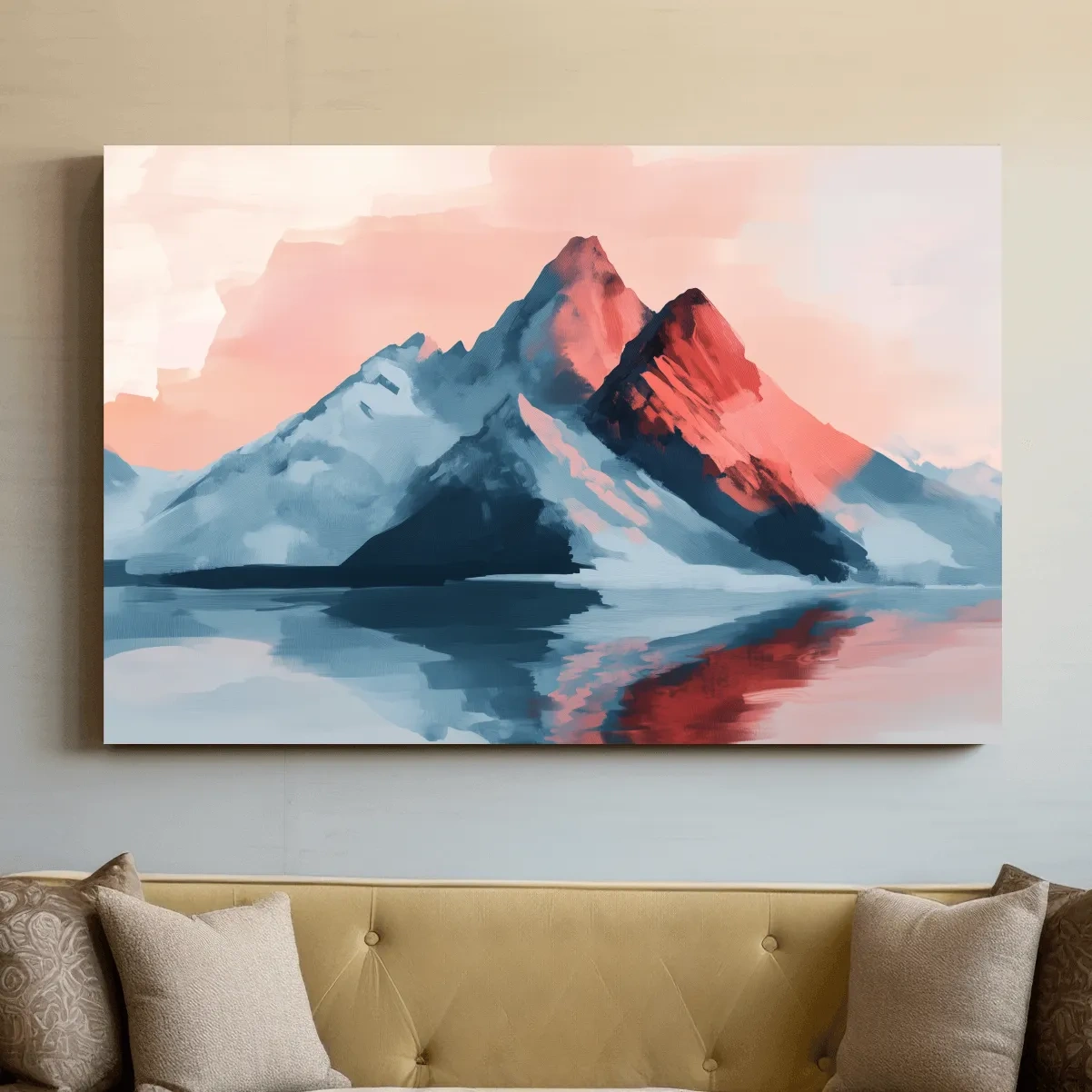 Pastel Alpine Mountain Sunset Painting - Glacier Reflection Wall Art