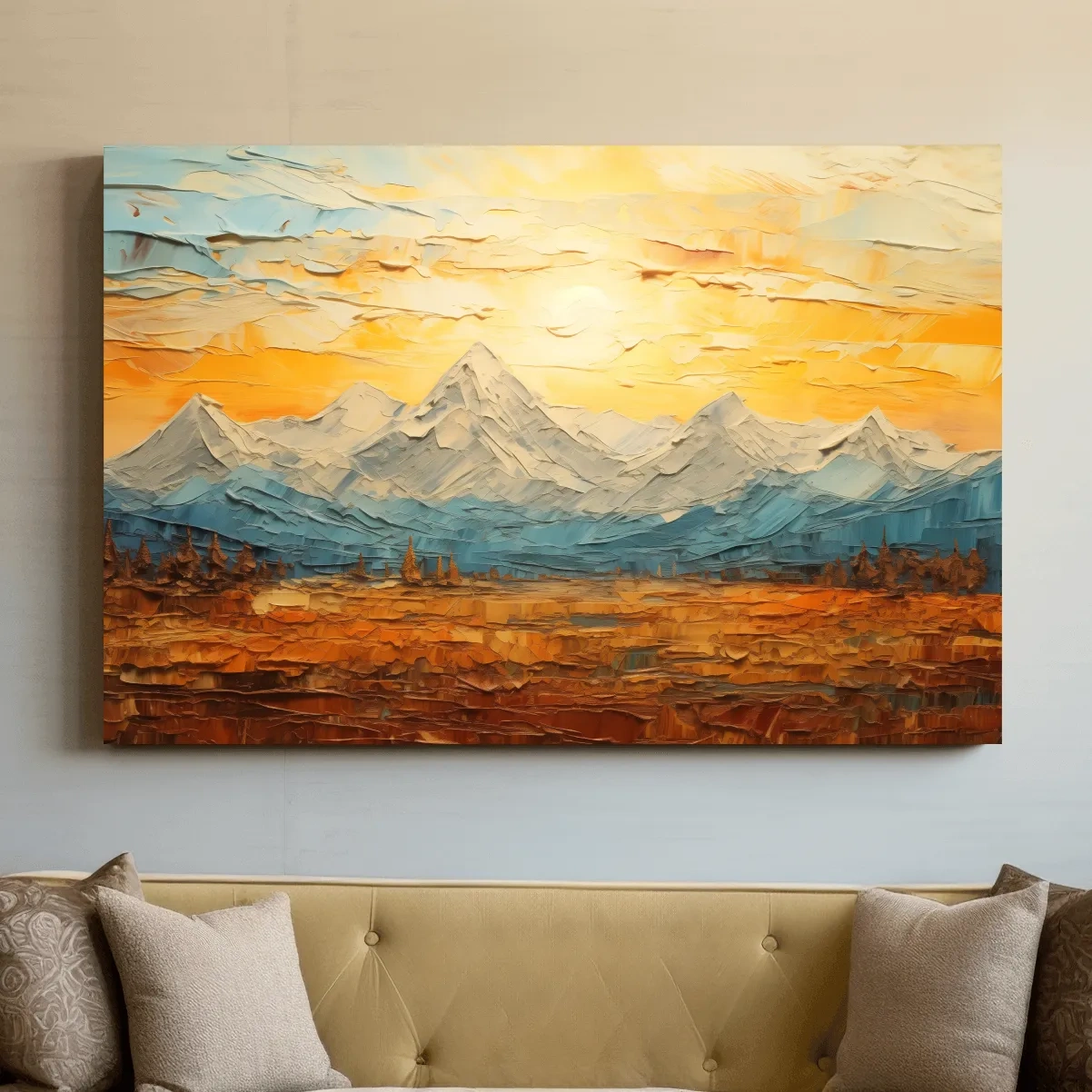 Abstract Glacier Sunrise Landscape - Impasto Style Wall Art