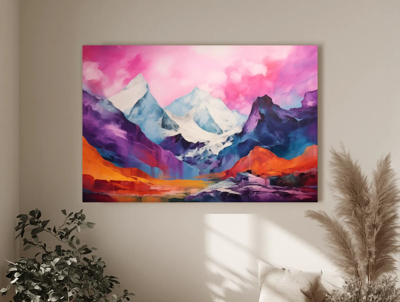 Vibrant Abstract Alpine Mountain Landscape Painting - Colorful Contemporary Wall Art