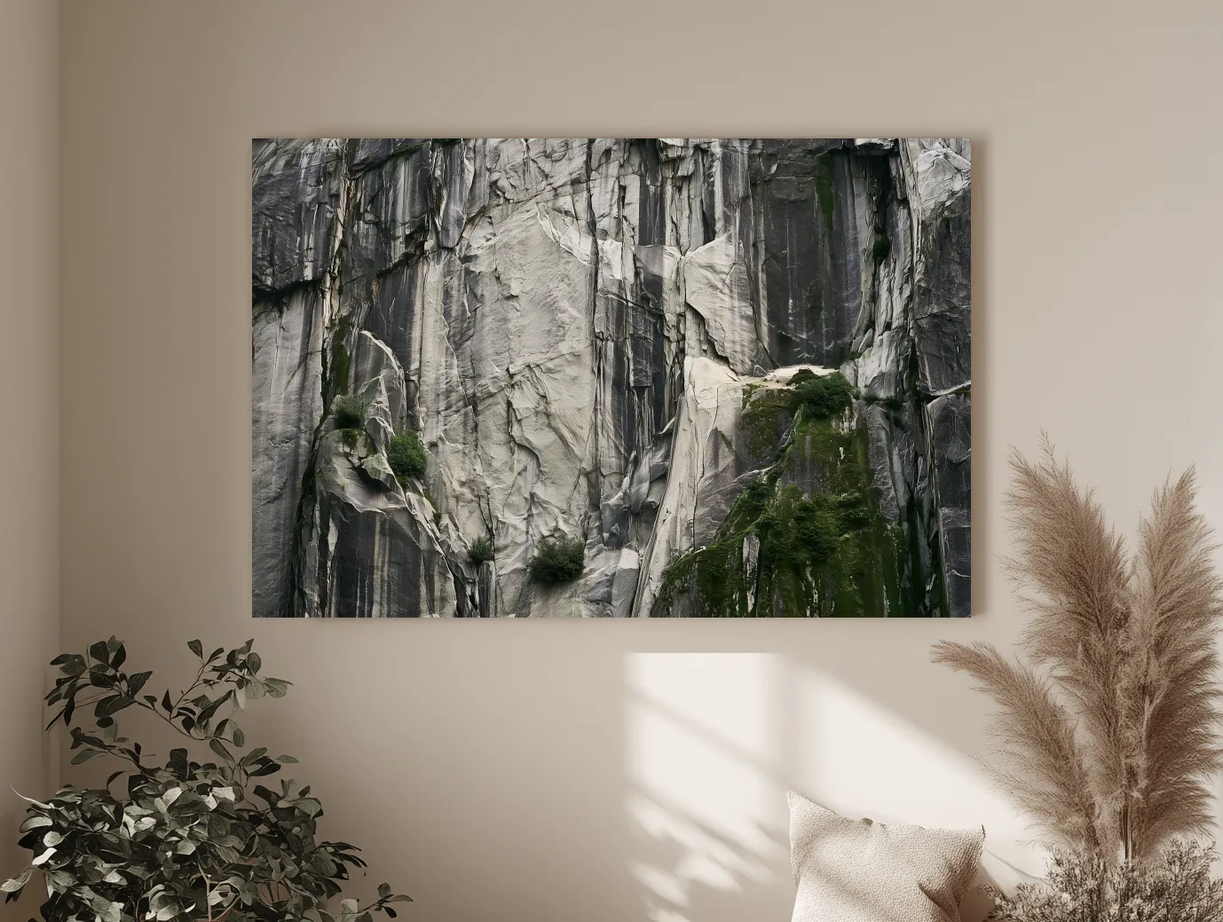 Textured Granite Cliff Face Photography - Moody Monochrome Rock Wall Art