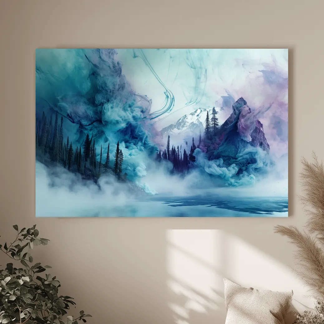 Ethereal Misty Alpine Forest & Mountains - Surreal Abstract Landscape Wall Art