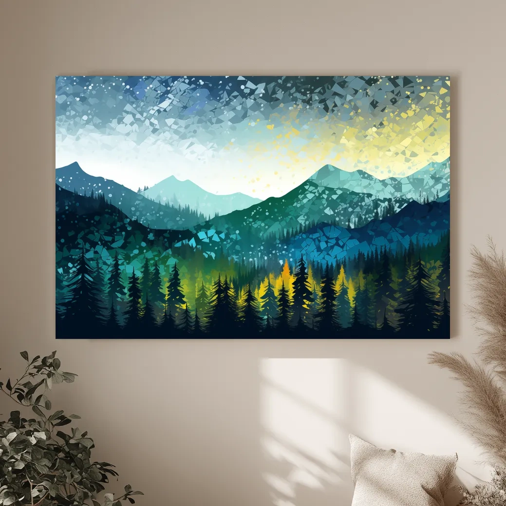 Geometric Mountain Forest Landscape - Abstract Mosaic Wall Art