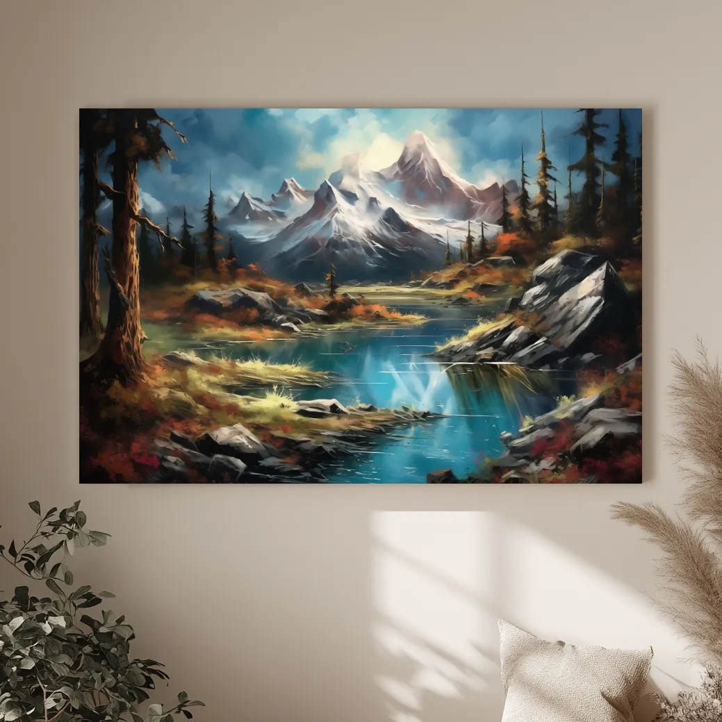 Alpine Lake And Snowcapped Peaks - Dramatic Landscape Painting Wall Art