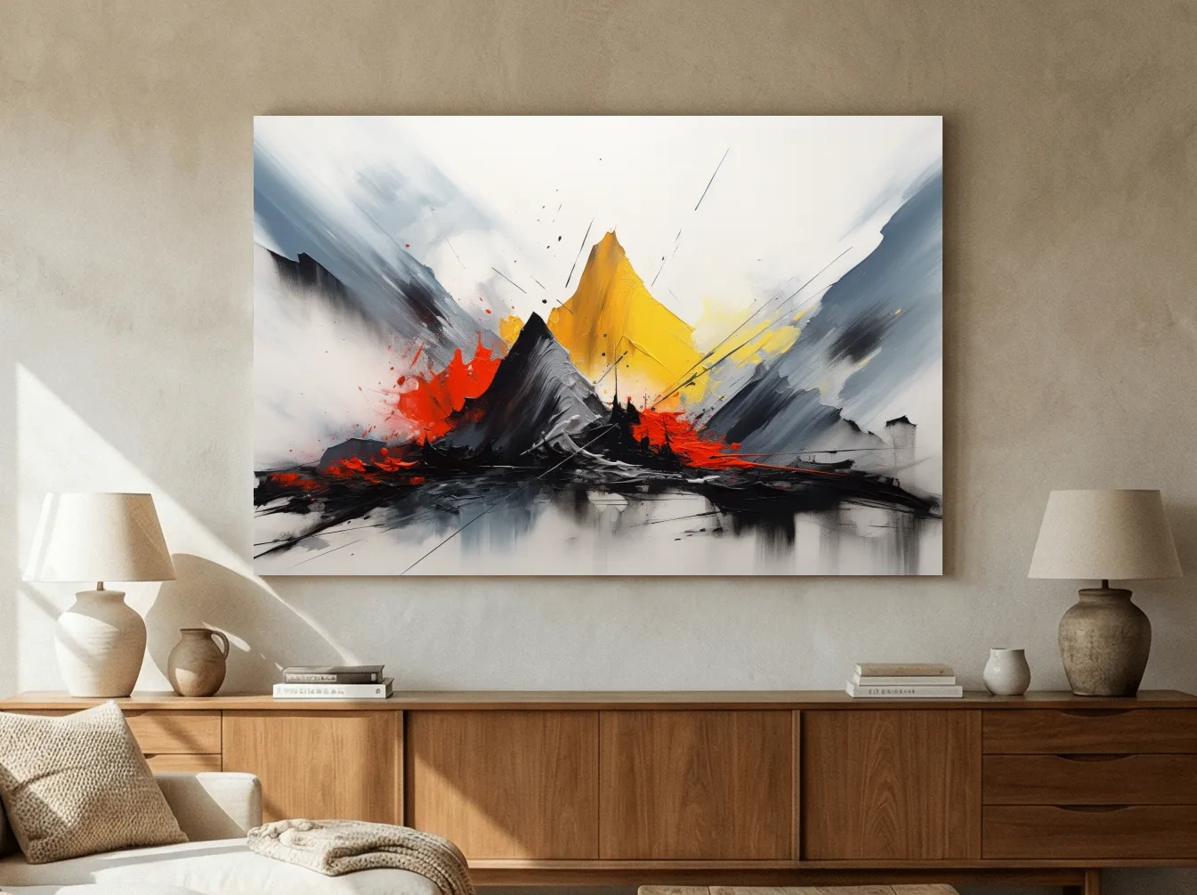 Abstract Mountain Peaks Painting - Modern Impasto Style Wall Art