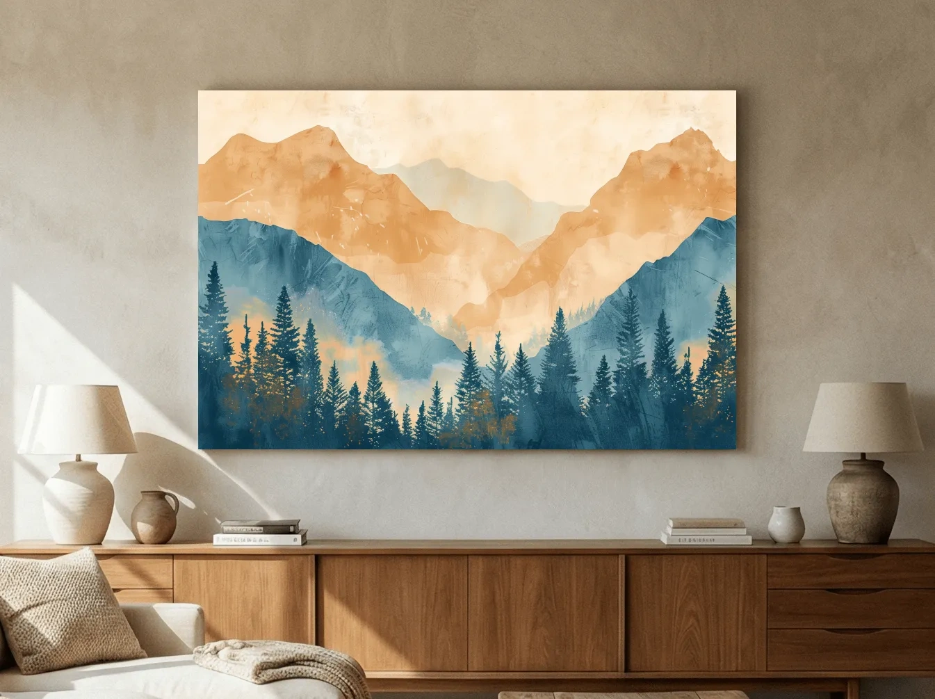 Misty Mountain Range Watercolor - Pine Forest Landscape Artwork