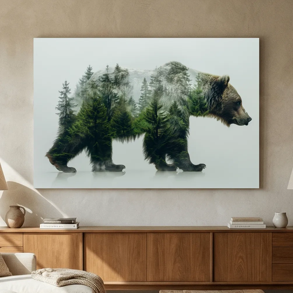 Surreal Grizzly Bear Double Exposure Forest - Wildlife Nature Wall Art
