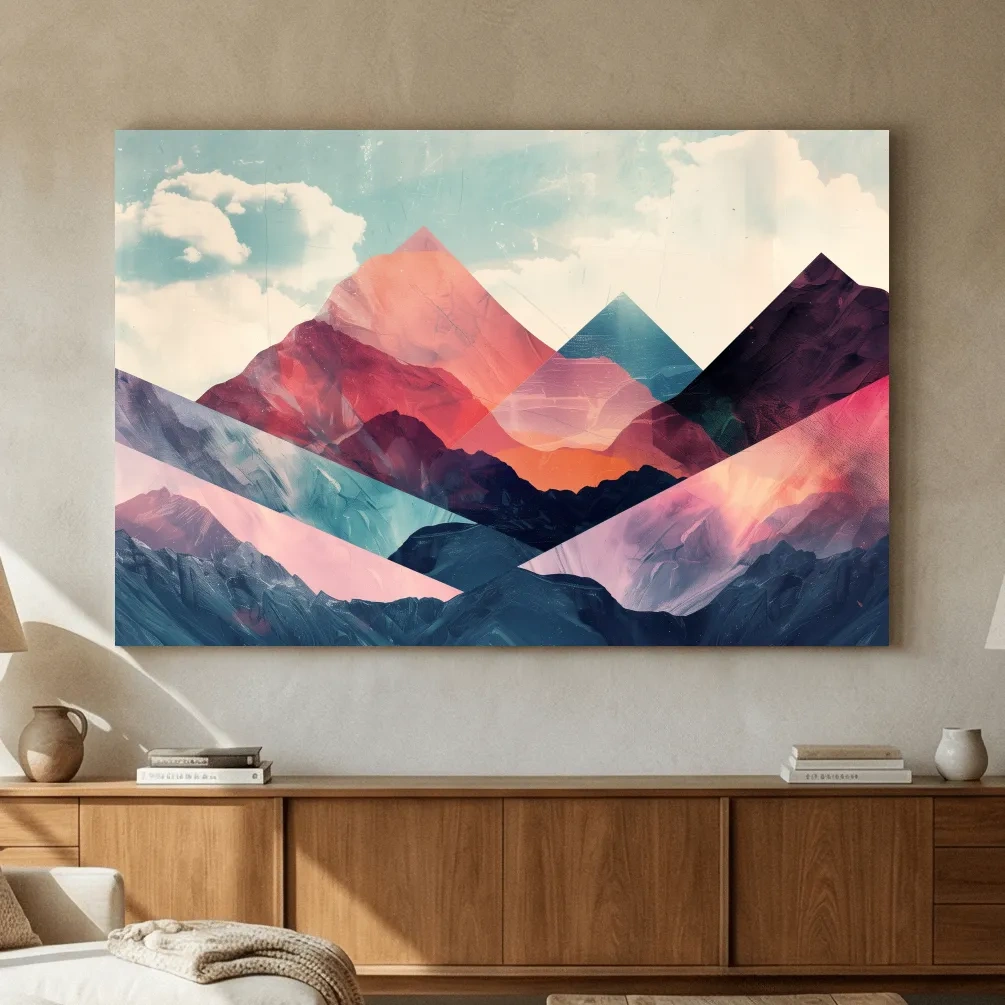 Vibrant Geometric Mountain Peaks - Modern Abstract Collage Wall Art