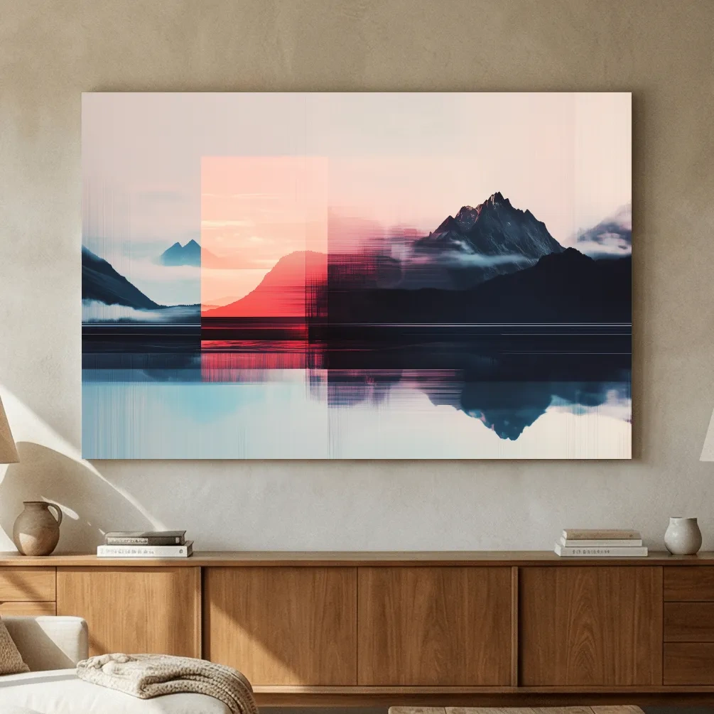 Glitch Art Alpine Mountain Sunset - Abstract Modern Wall Art