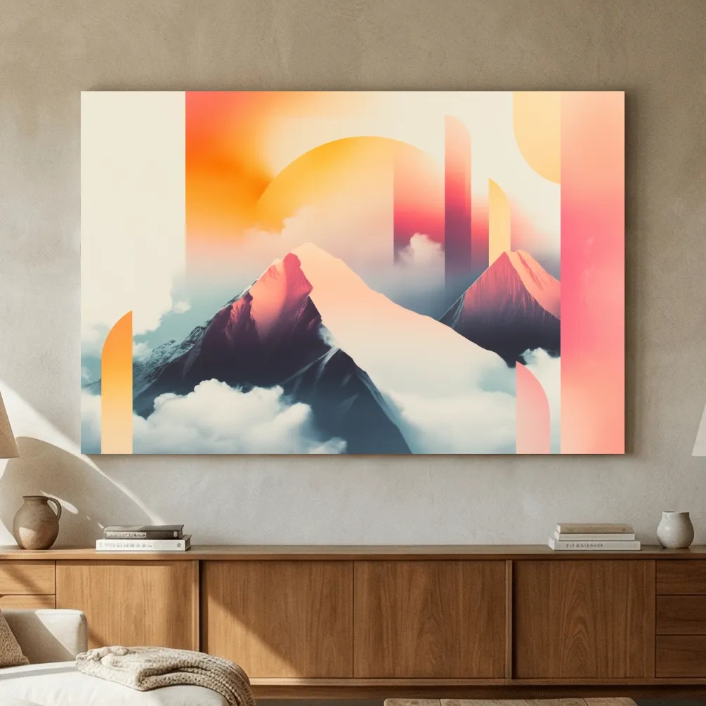 Abstract Retro Sunrise Mountain Peaks - Modern Ski Poster Wall Art