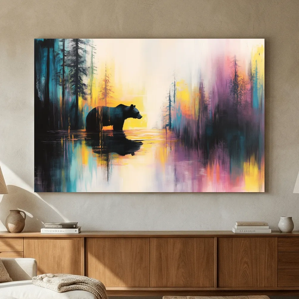 Moody Abstract Bear Lake Reflection - Colorful Forest Landscape Wall Art