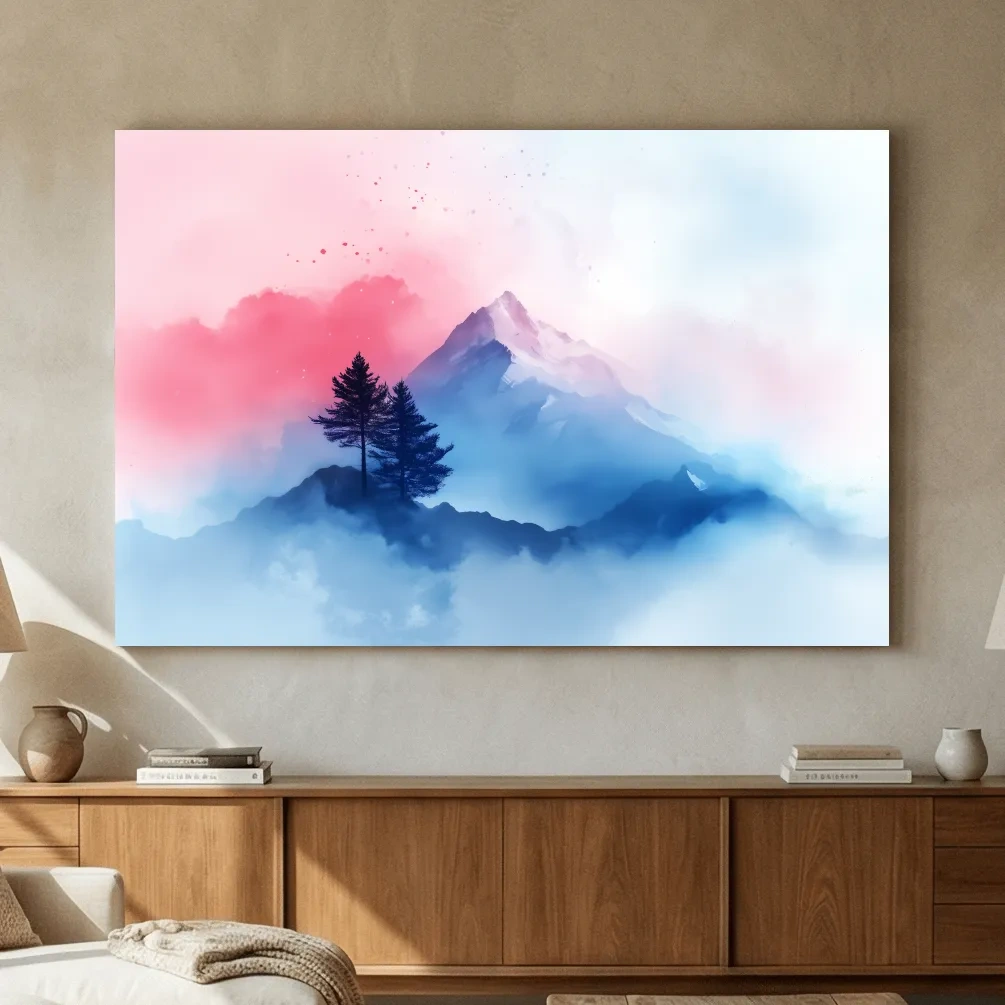 Pastel Watercolor Glacier Peak In The Clouds - Dreamy Alpine Wall Art
