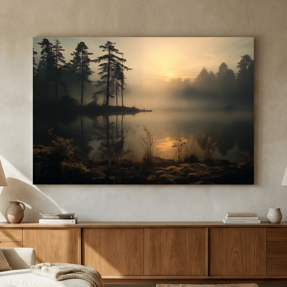 Nature Photography Wall Art - Misty Lake Sunrise & Forest