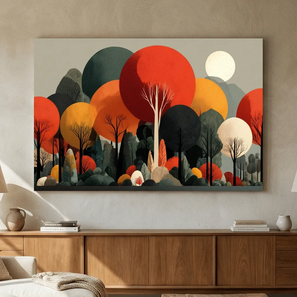 Abstract Autumn Forest Trees Canvas Art - Modern Scandinavian Wall Art