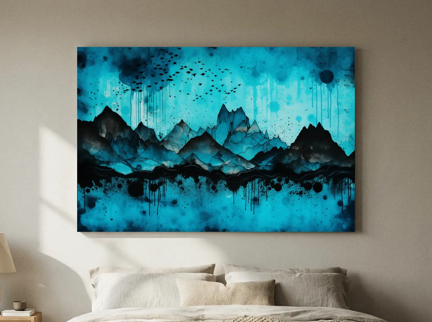 Ink Wash Mountain Range Artwork - Moody Abstract Watercolor Wall Art