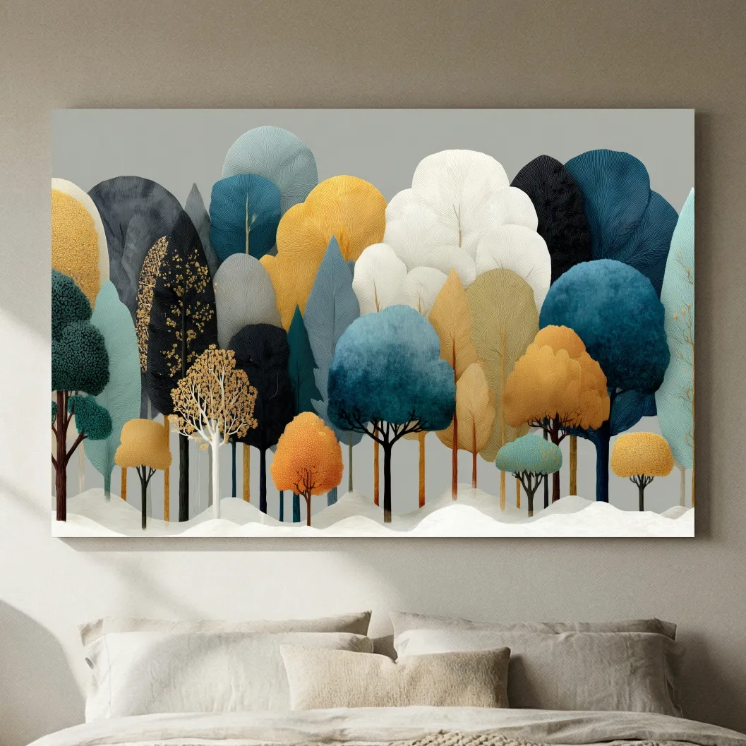 Scandinavian Winter Forest Trees Illustration - Modern Boho Nature Wall Art