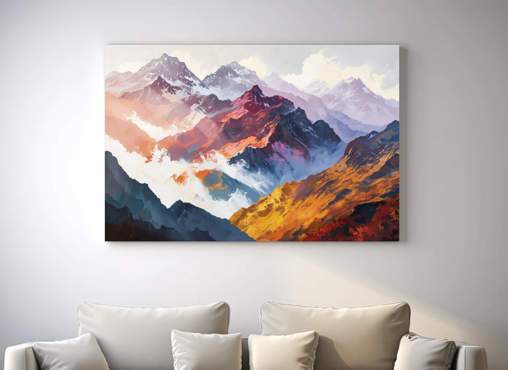 Vibrant Abstract Alpine Mountain Peaks - Colorful Impressionist Painting Wall Art