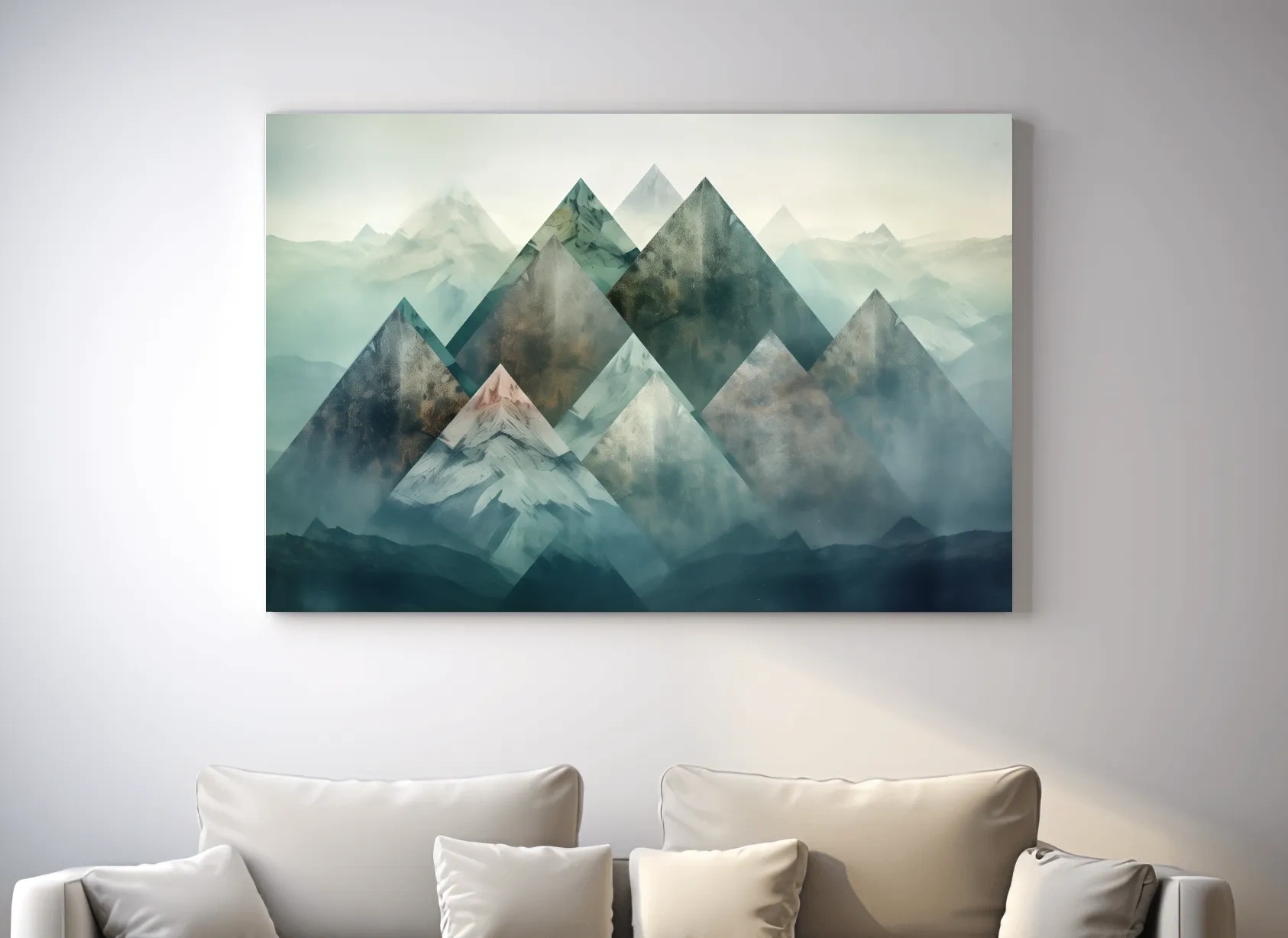 Geometric Misty Mountain Peaks - Mystical Abstract Alpine Wall Art