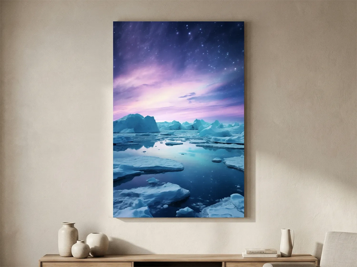 Ethereal Arctic Iceberg Aurora Sky - Dreamy Polar Northern Lights Wall Art