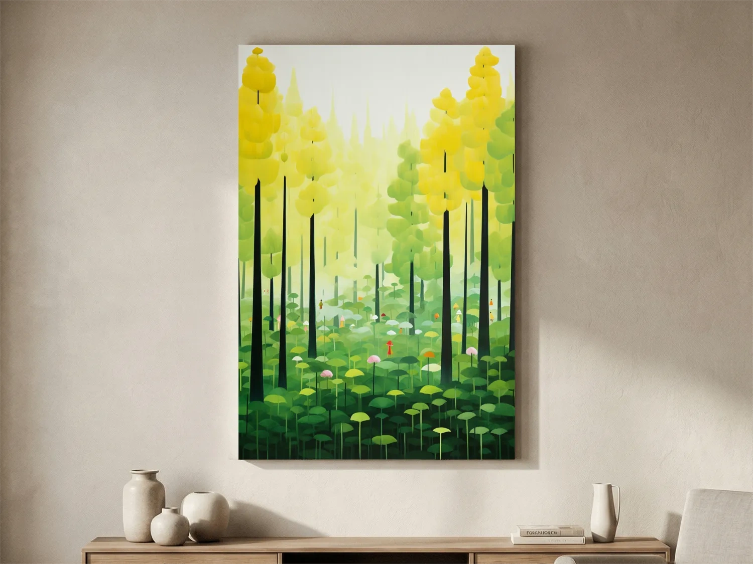 Whimsical Colorful Forest Painting - Surreal Botanical Wall Art