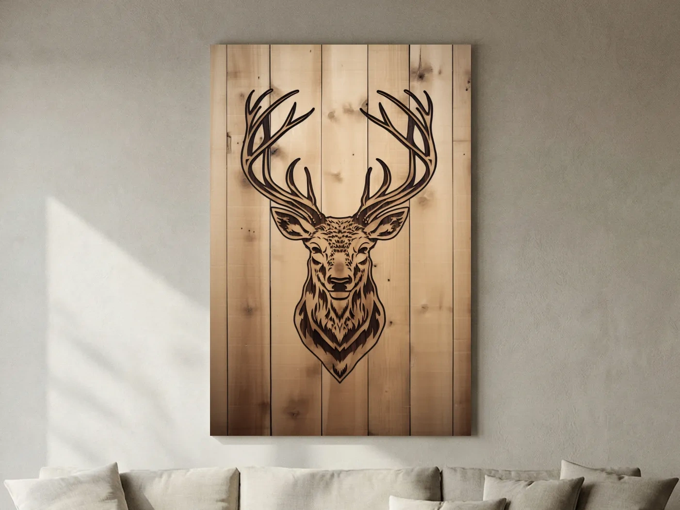 Rustic Stag Head Woodburn Illustration - Cabin Lodge Wildlife Wall Art