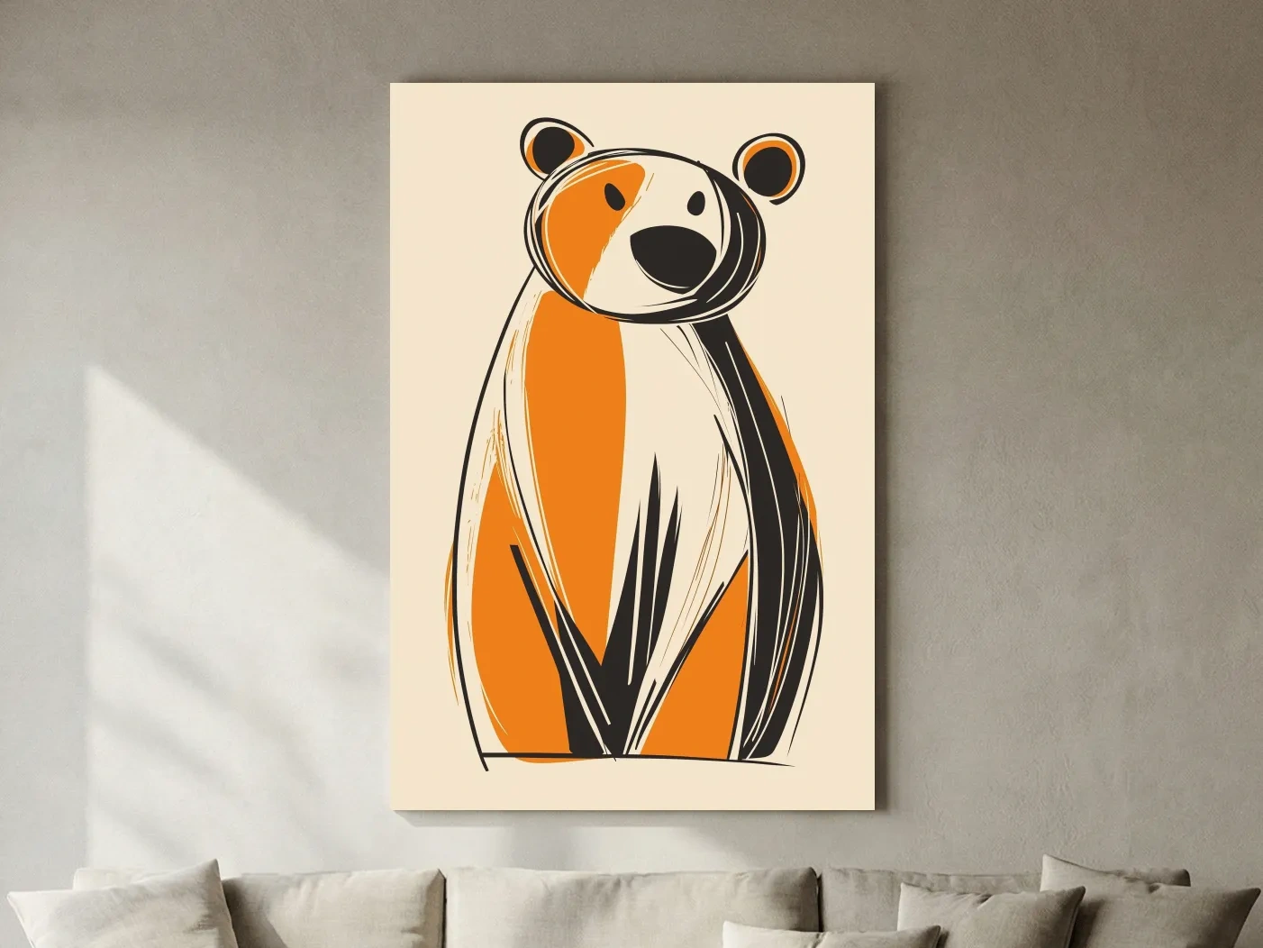 Mid-Century Modern Bear Caricature - Minimalist Wildlife Wall Art