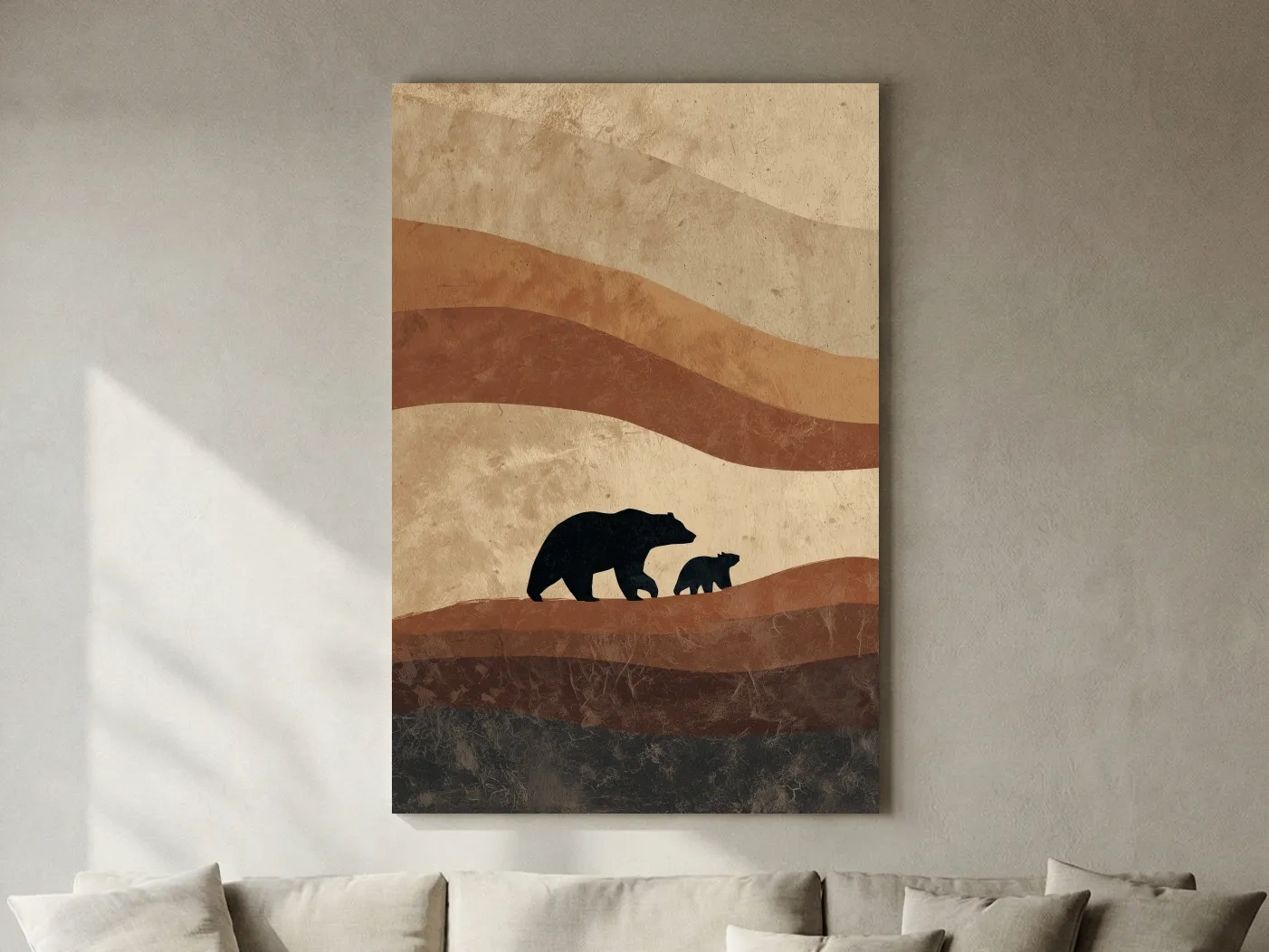 Scandi Bear Family Silhouette Artwork - Earthy Abstract Wildlife Wall Art