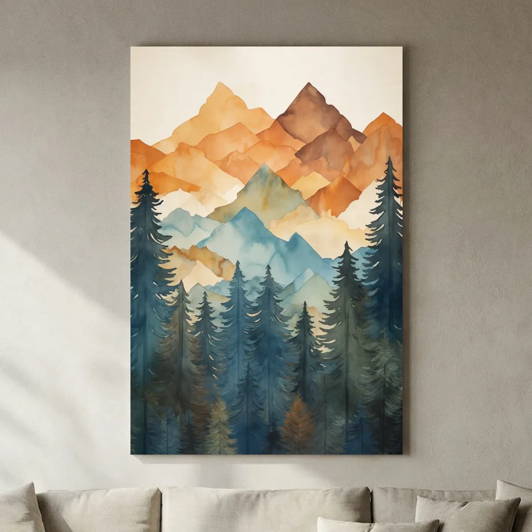 Alpine Mountains Pine Forest Watercolor - Nature Landscape Wall Art