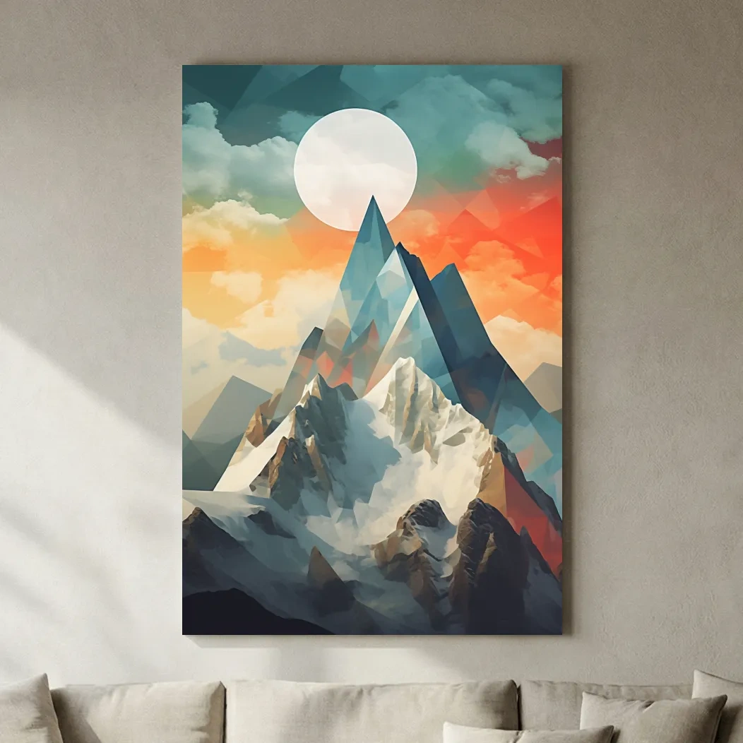 Suprematism Alpine Mountain Peak Sunrise - Abstract Landscape Wall Art