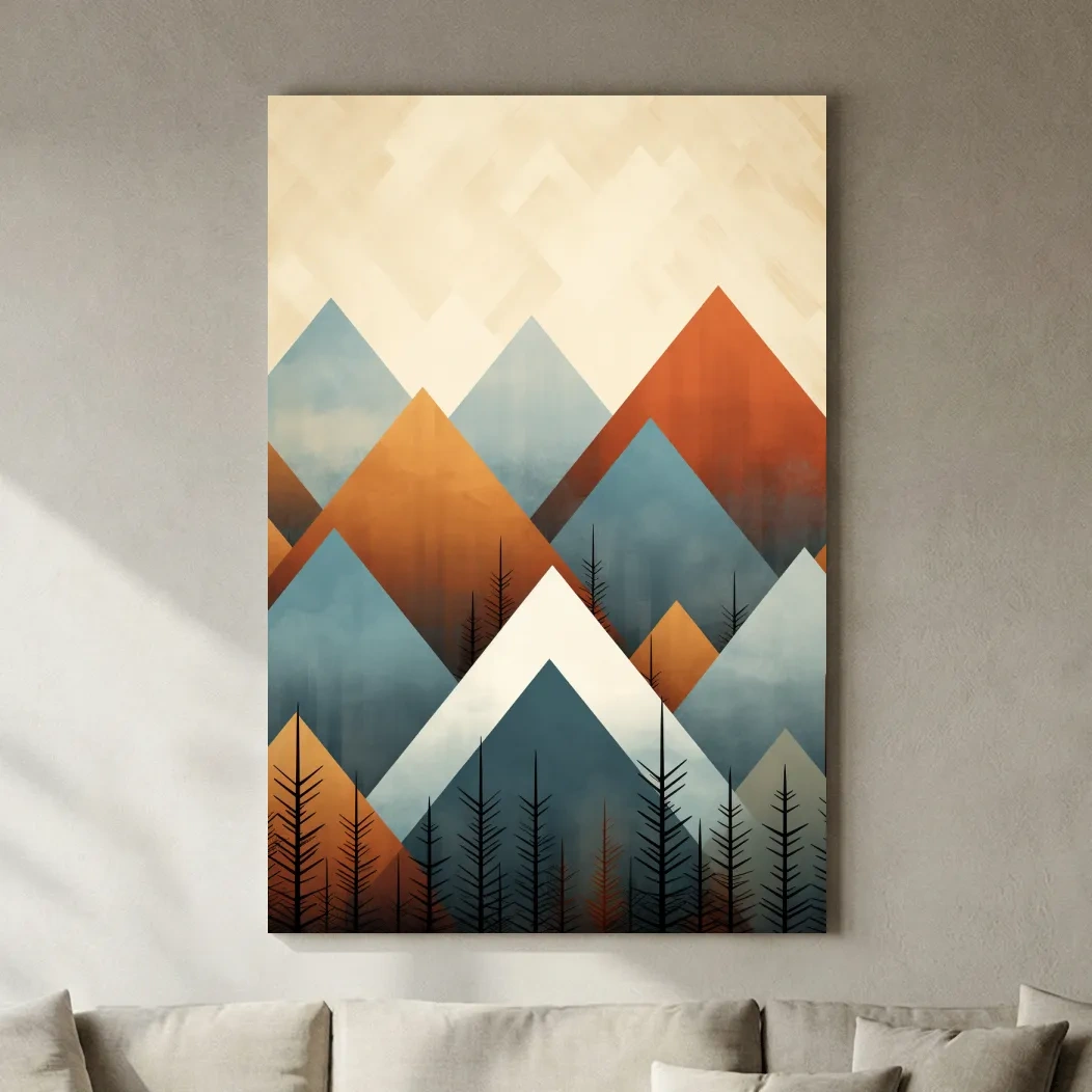 Geometric Pine Mountain Peaks - Minimalist Mid Century Wall Art
