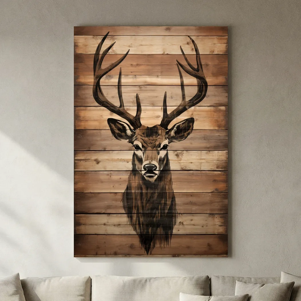 Rustic Stag Head Wood Burning Art - Cabin Lodge Wildlife Artwork