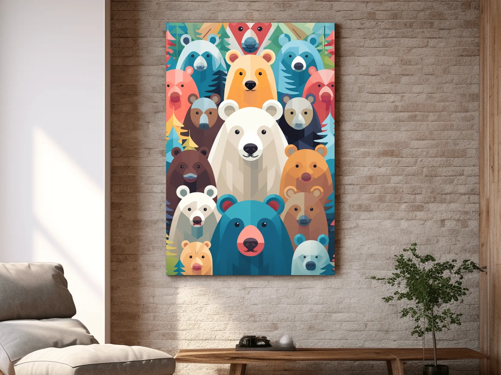 Colorful Bear Family Collage - Childrens Nursery Wildlife Wall Art