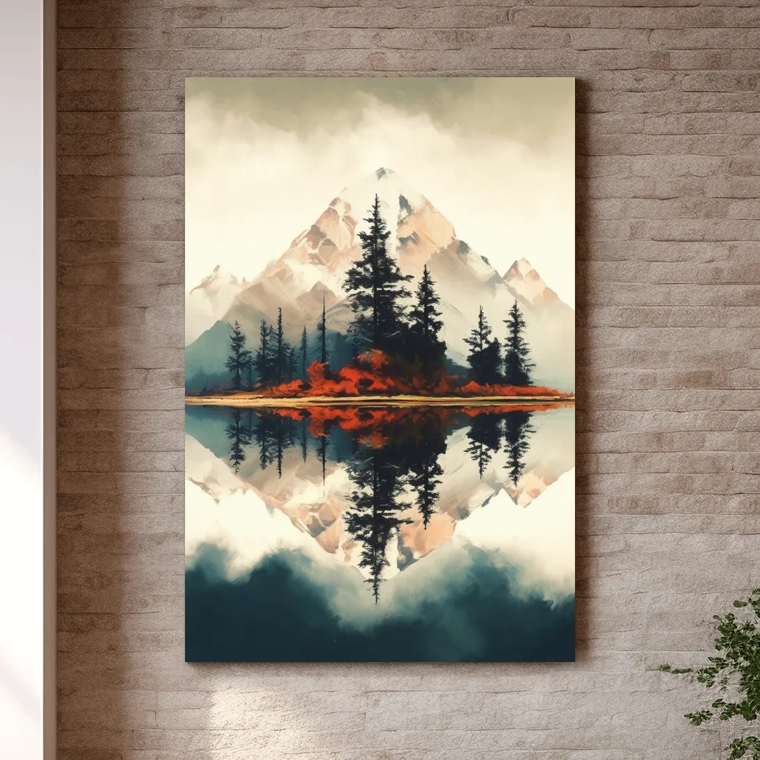 Minimal Mountain Lake Reflection With Pine Forest - Watercolor Landscape Wall Art