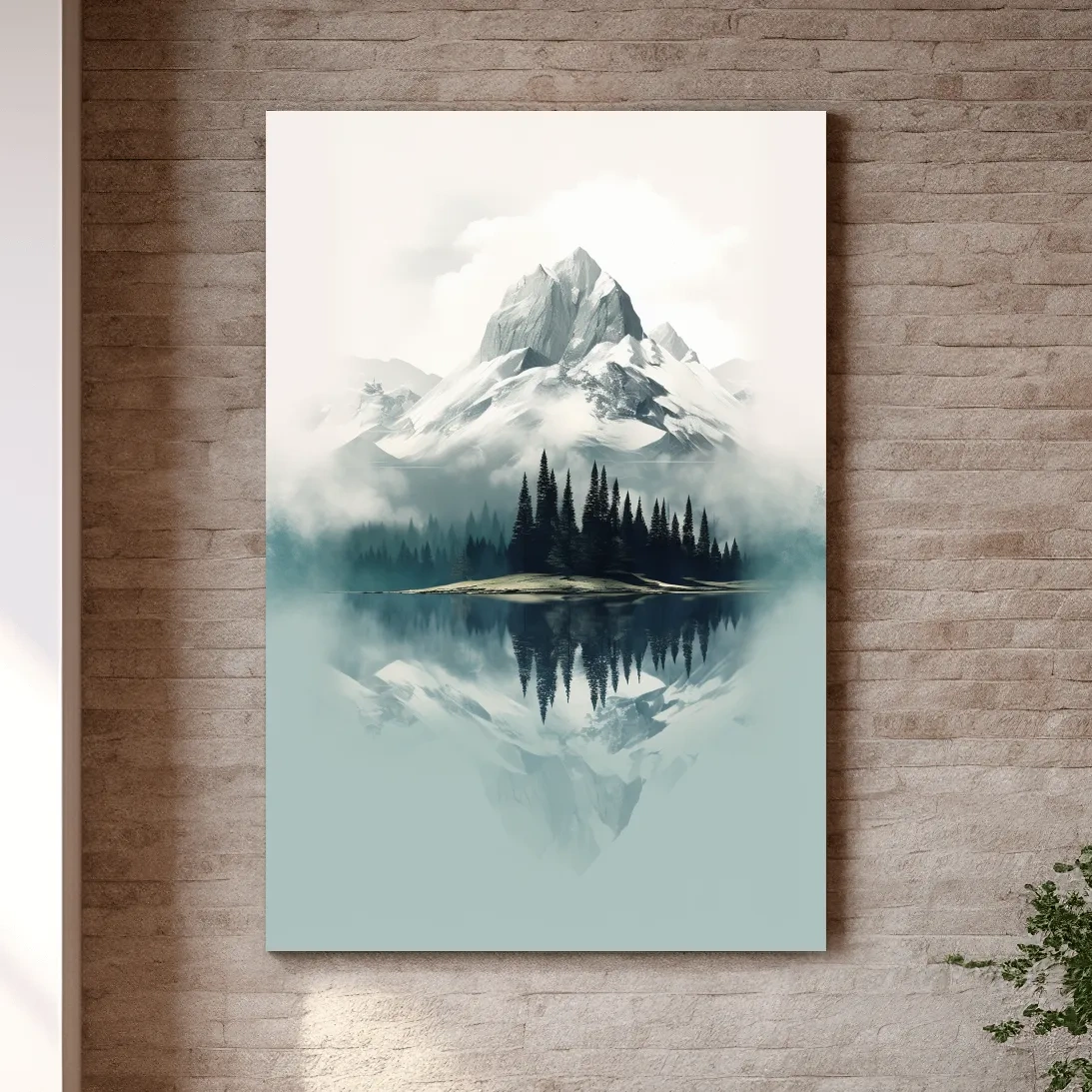 Misty Alpine Mountain Lake Reflection - Minimalist Watercolor Landscape Wall Art
