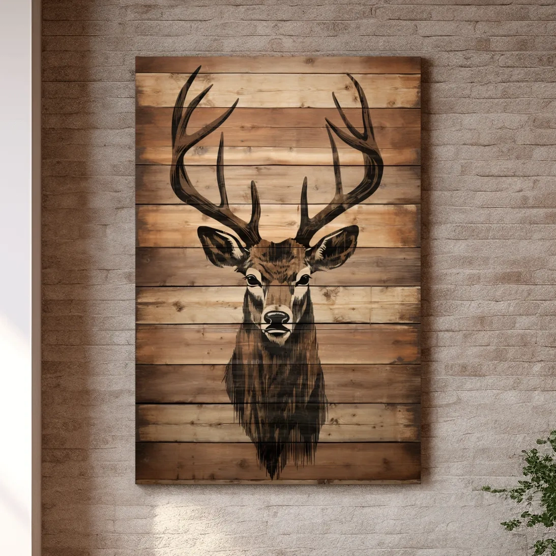 Rustic Stag Head Wood Burning Art - Cabin Lodge Wildlife Artwork