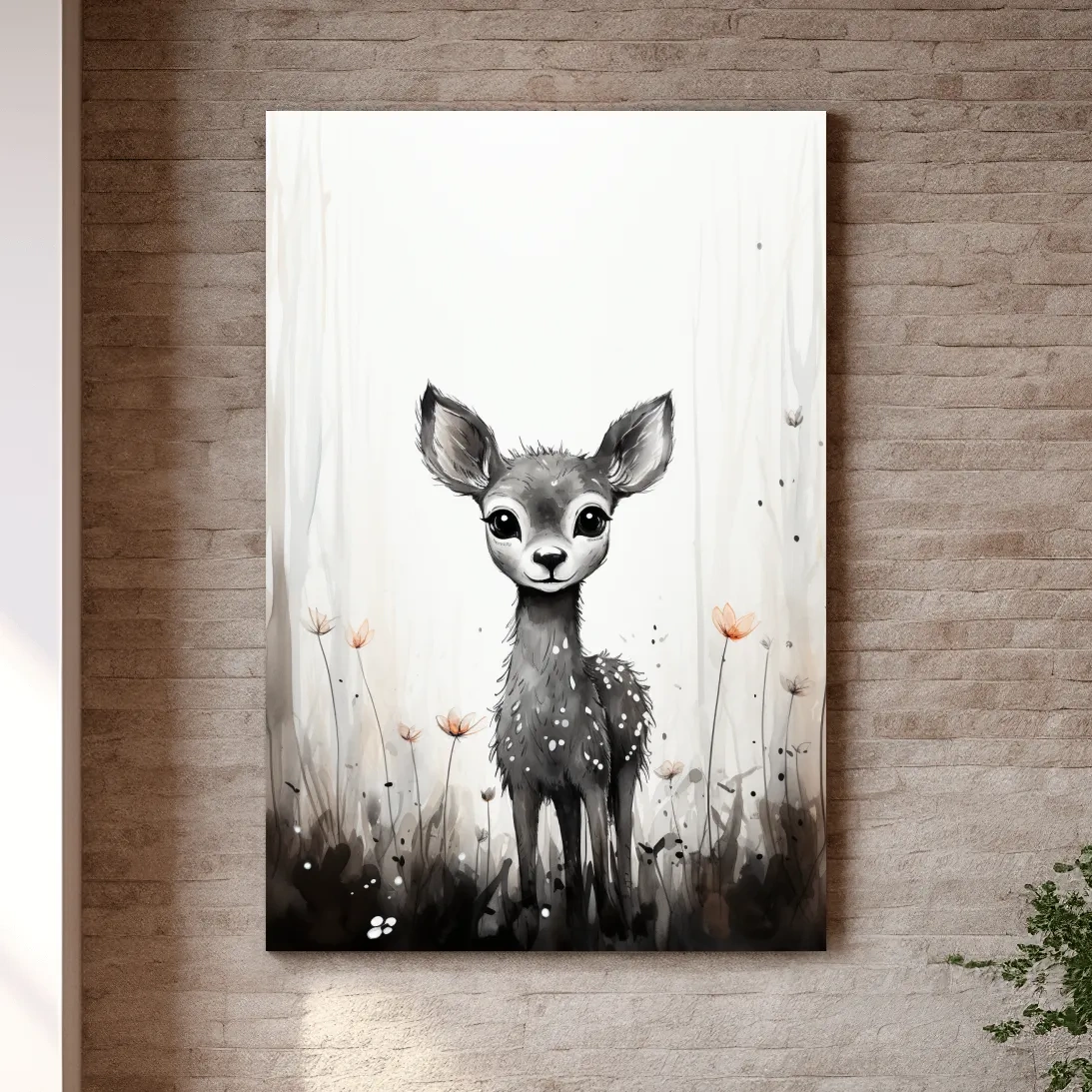 Cute Deer Fawn Watercolor Illustration - Whimsical Woodland Nursery Wall Art