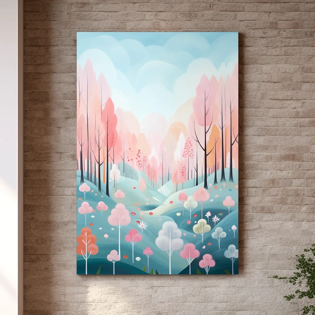 Whimsical Pastel Spring Forest Landscape - Dreamy Nature Wall Art